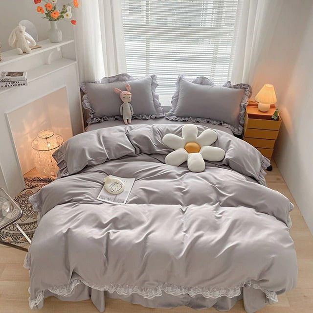 Ruffle-Lace Cotton Bedding Set — Soft-Trim Cover for Layered Beds — Lifestyle 8