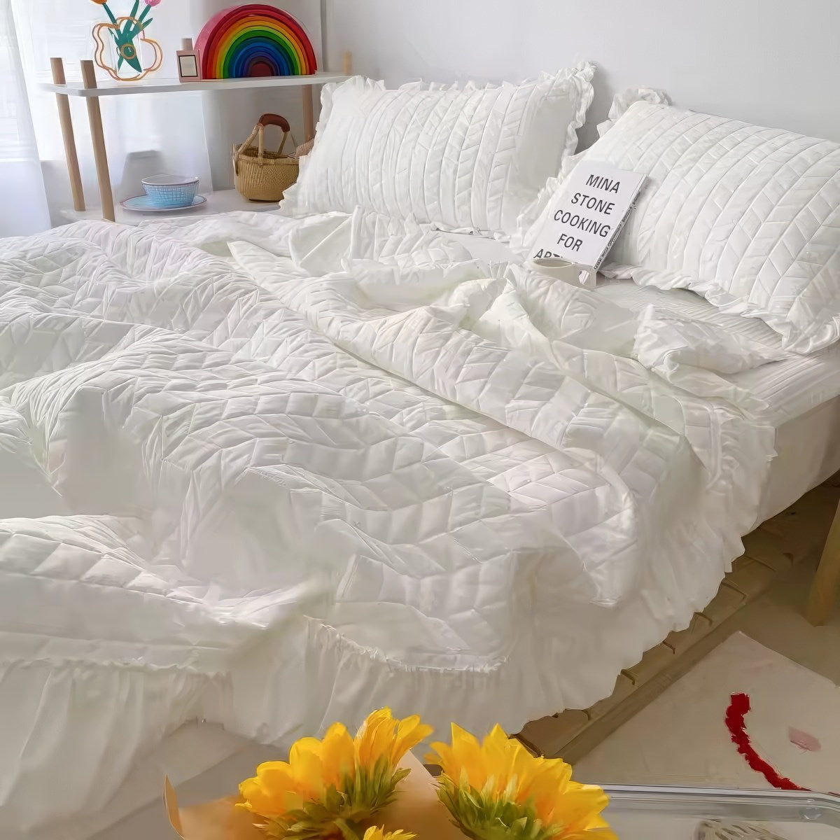 Ruffle Summer Quilt Set — Soft Layered Throw for Couch and Bed — Lifestyle 2