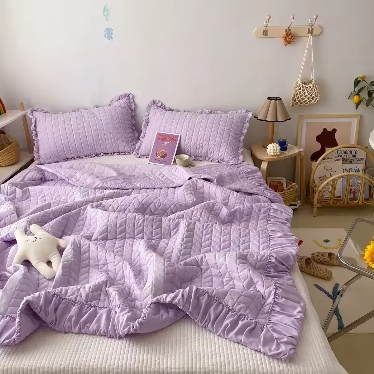 Ruffle Summer Quilt Set — Soft Layered Throw for Couch and Bed — Lifestyle 7