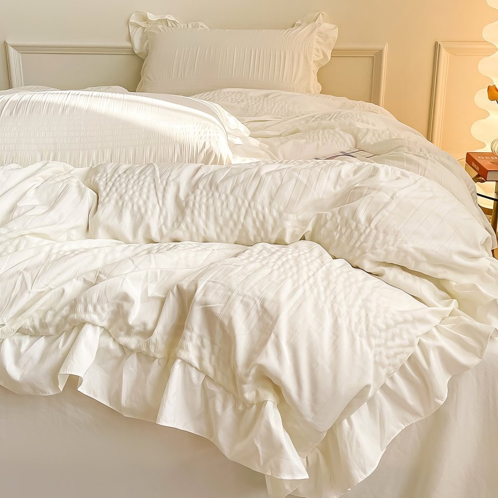 Ruffled Seersucker Bedding Set — Soft Edges for Layered Beds — Lifestyle 3