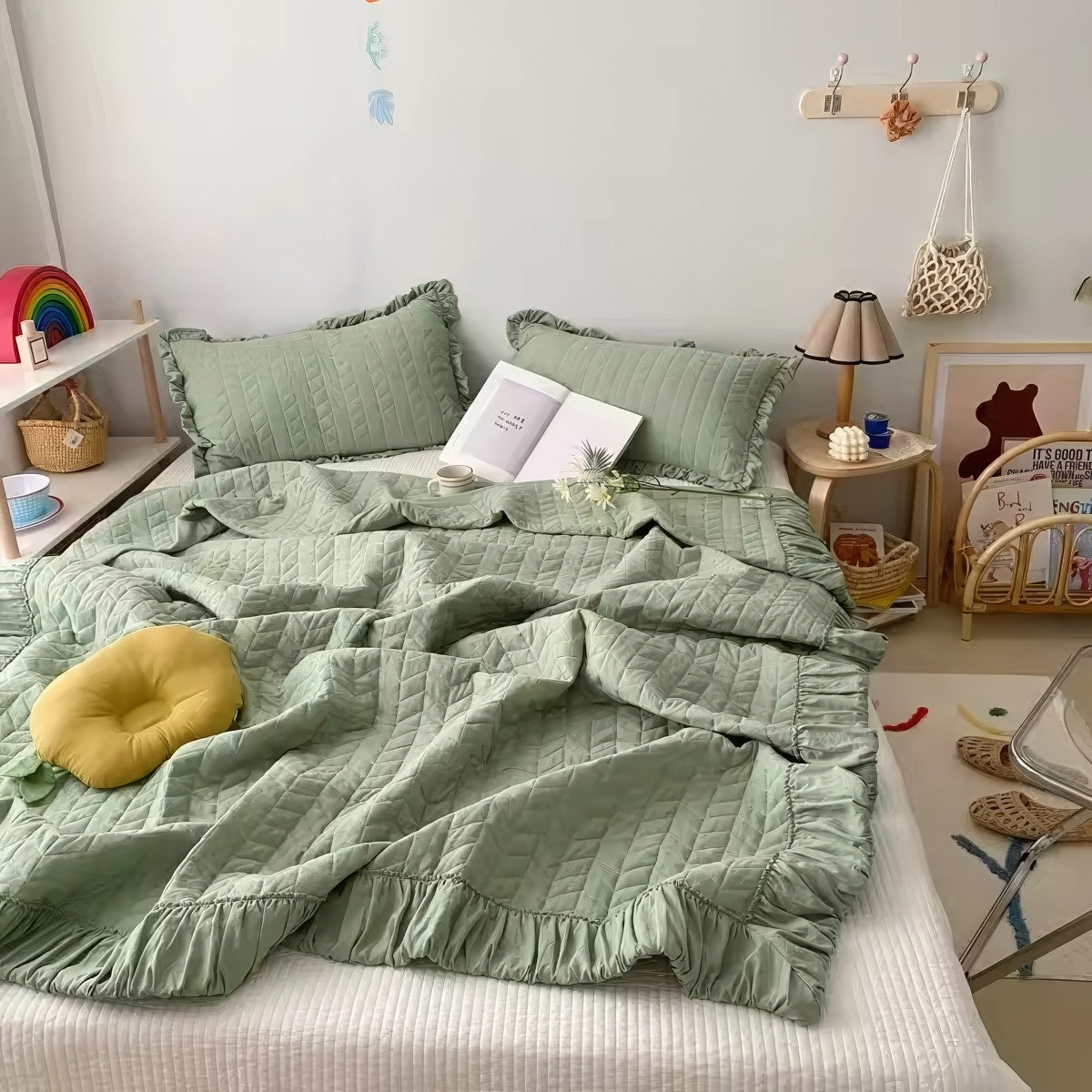Ruffle Edge Summer Quilt Set — Lightweight Cotton Blend Cover for Warm-Weather Bedrooms — Lifestyle 8