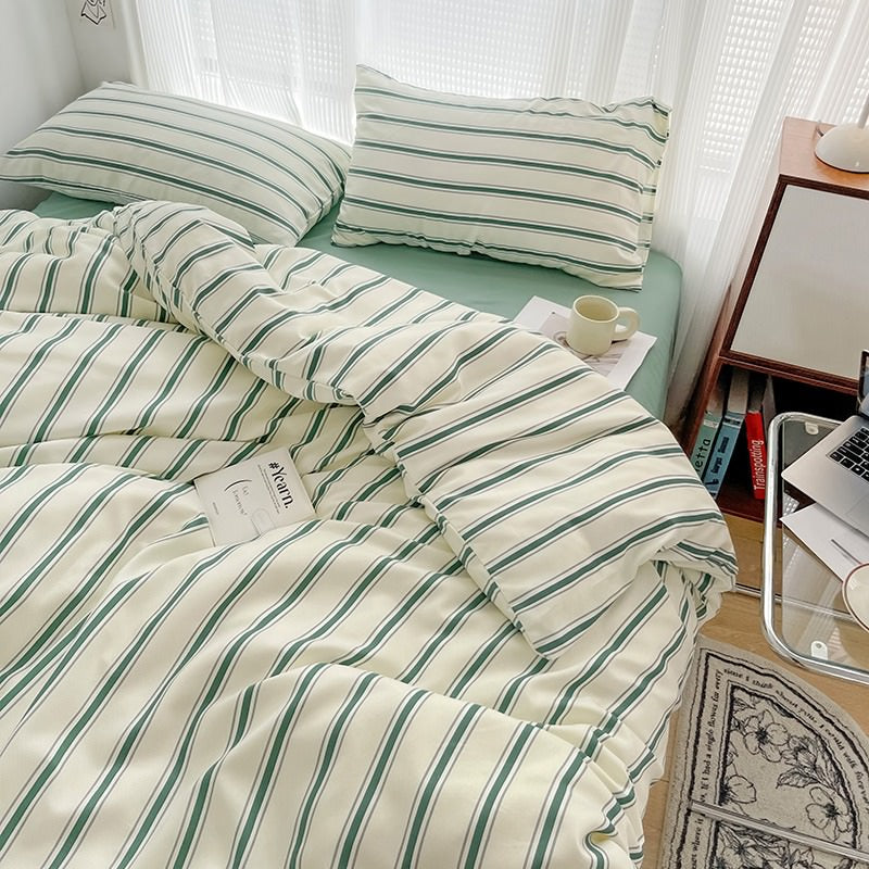 Minimalist Green Striped Sage Bedding Set — Soft-Touch Cotton Duvet & Pillowcases — Lifestyle 6