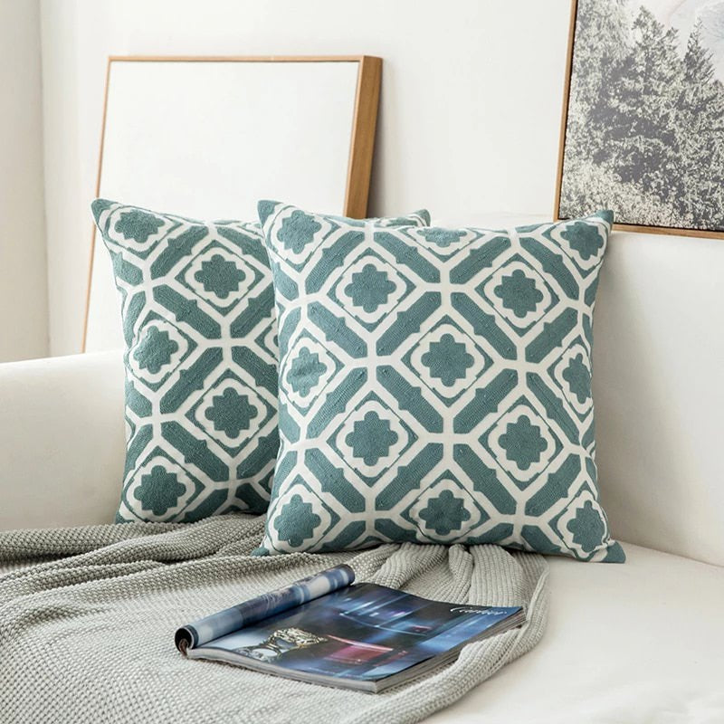 Sage Green Patterns Cushion Cover — Soft Textured Pillow for Bedroom Layering — Lifestyle 3
