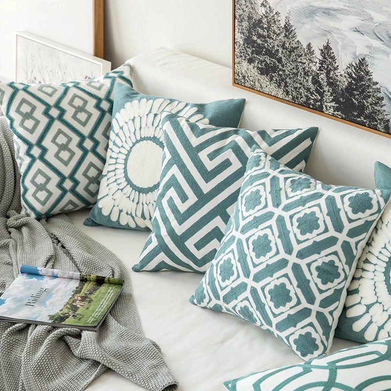 Sage Green Patterns Cushion Cover — Soft Textured Pillow for Bedroom Layering — Front view