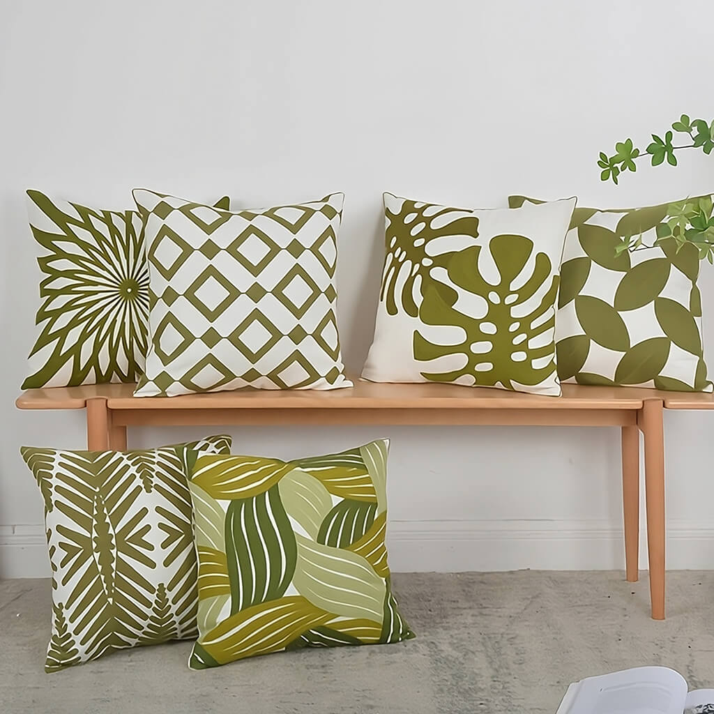 Sage Green Embroidery Throw Pillow Cover — Soft Textured Pillow for Bedroom Layering — Front view