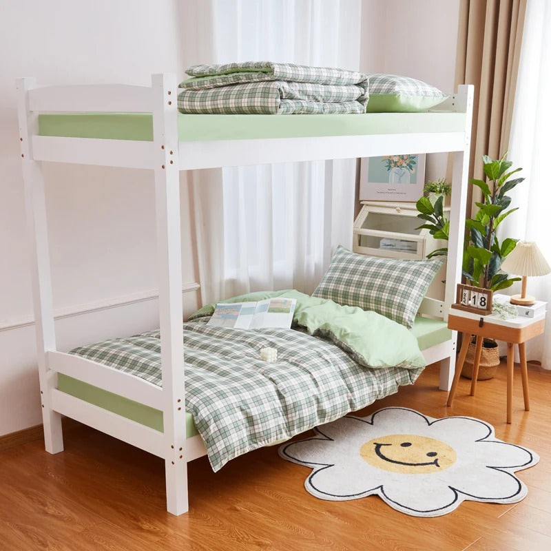 Sage Green Plaid Dorm Bedding Set — Soft-Touch Cotton Duvet & Pillowcases — Detail