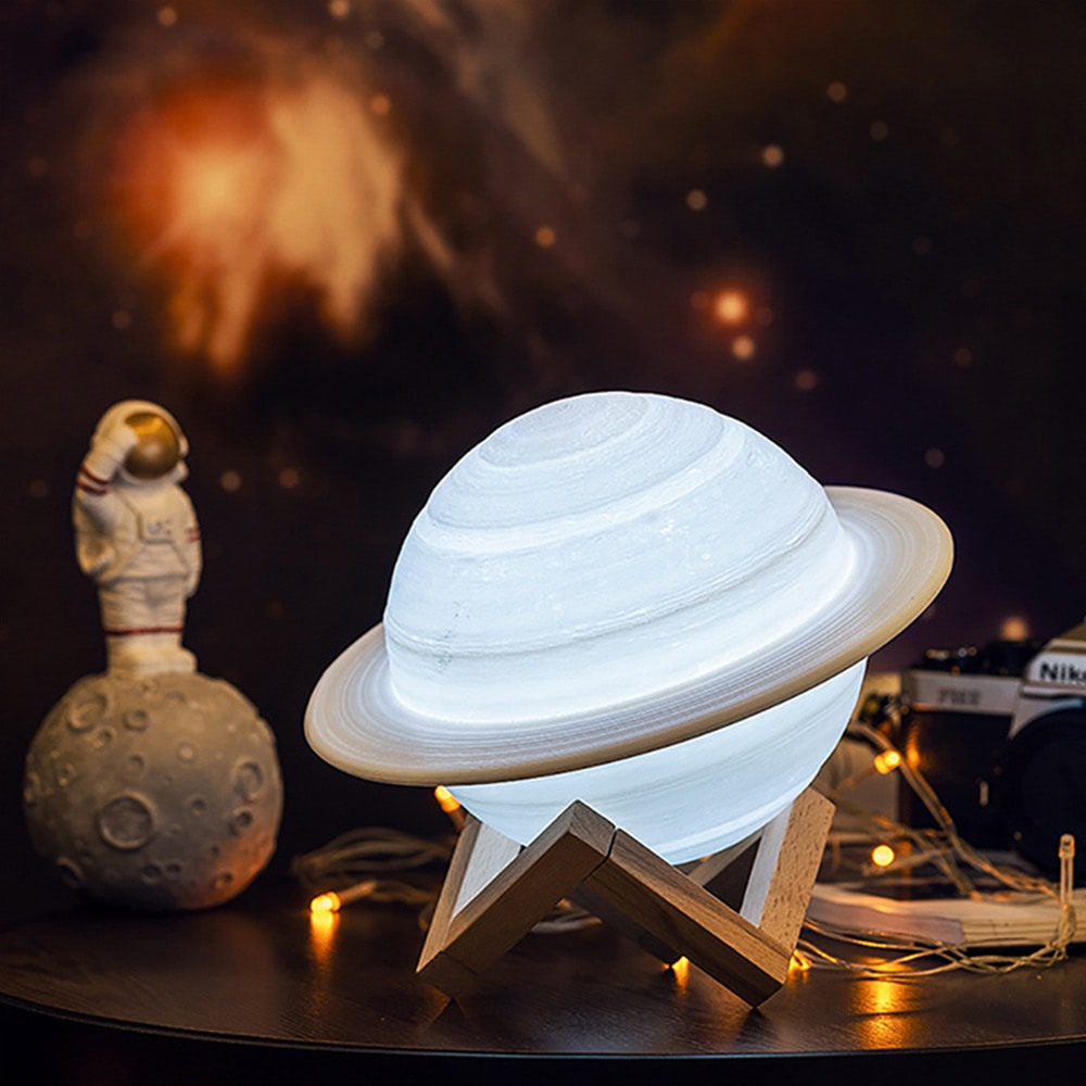 Saturn Planet Night Light — Warm LED Mood Lighting for Bedside — Front view