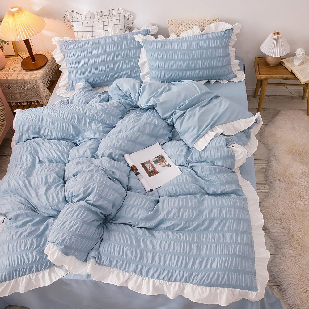 Ribbed-Texture Bedding Set — Soft-Touch Cotton Duvet & Pillowcases — Front view