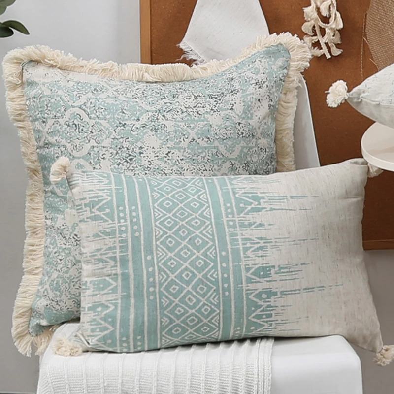 Shabby Chic Dusty Green Cushion Cover — Soft Textured Pillow for Bedroom Layering