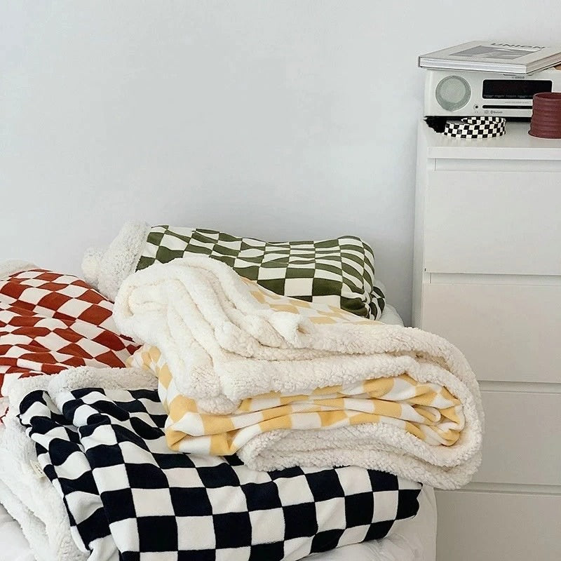 Checkered Fluffy Throw Blanket — Soft Plush Cover for Lounge and Bedroom Layering — Front view