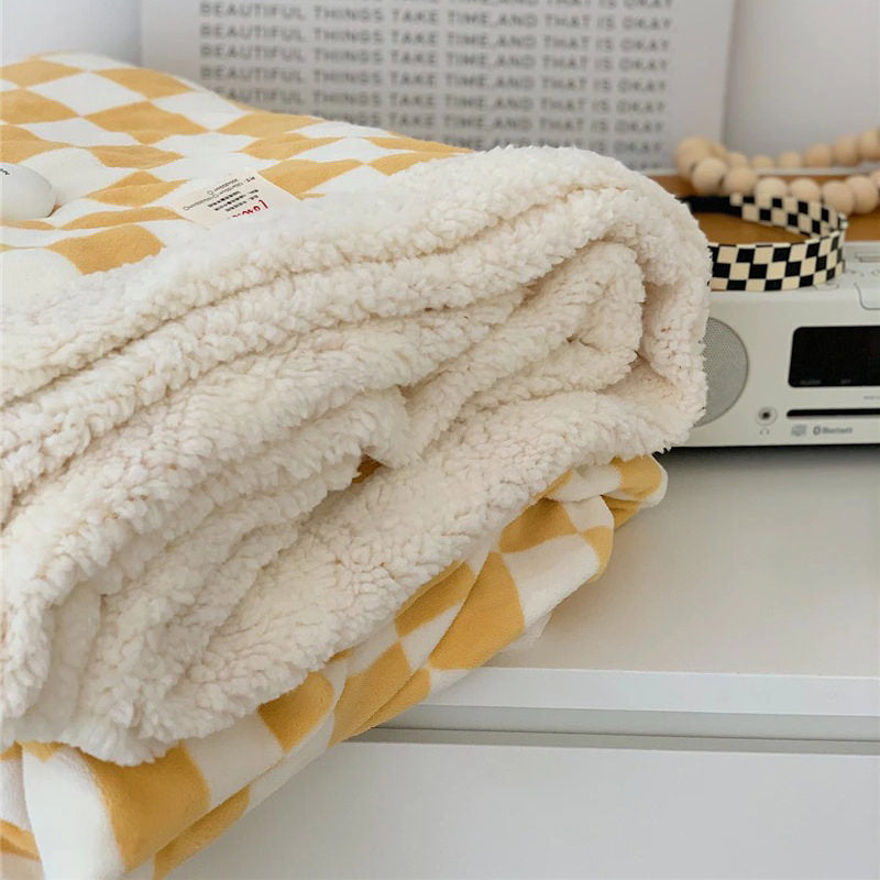 Checkered Fluffy Throw Blanket — Soft Plush Cover for Lounge and Bedroom Layering — Lifestyle 4