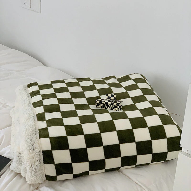 Checkered Fluffy Throw Blanket — Soft Plush Cover for Lounge and Bedroom Layering — Lifestyle 6