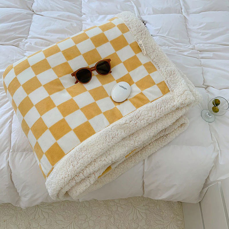 Checkered Fluffy Throw Blanket — Soft Plush Cover for Lounge and Bedroom Layering — Lifestyle 3