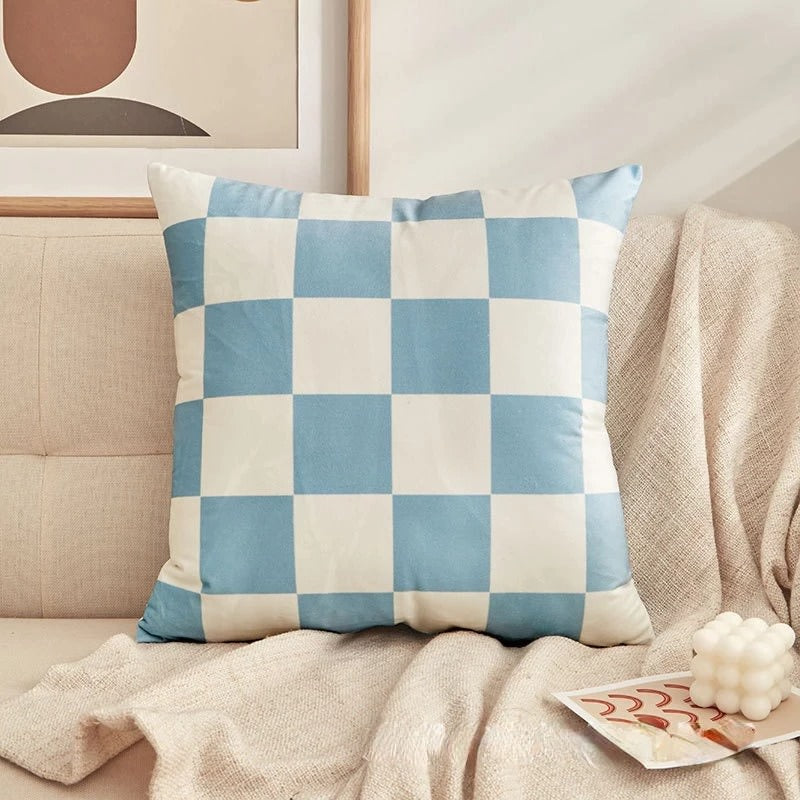 Checkered Cushion Cover — Soft Textured Pillow for Bedroom Layering — Lifestyle 5