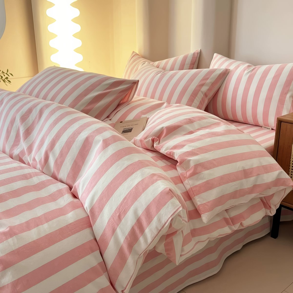 Simple Pastel Striped Bedding Set — Soft-Touch Cotton Duvet & Pillowcases — Lifestyle 2