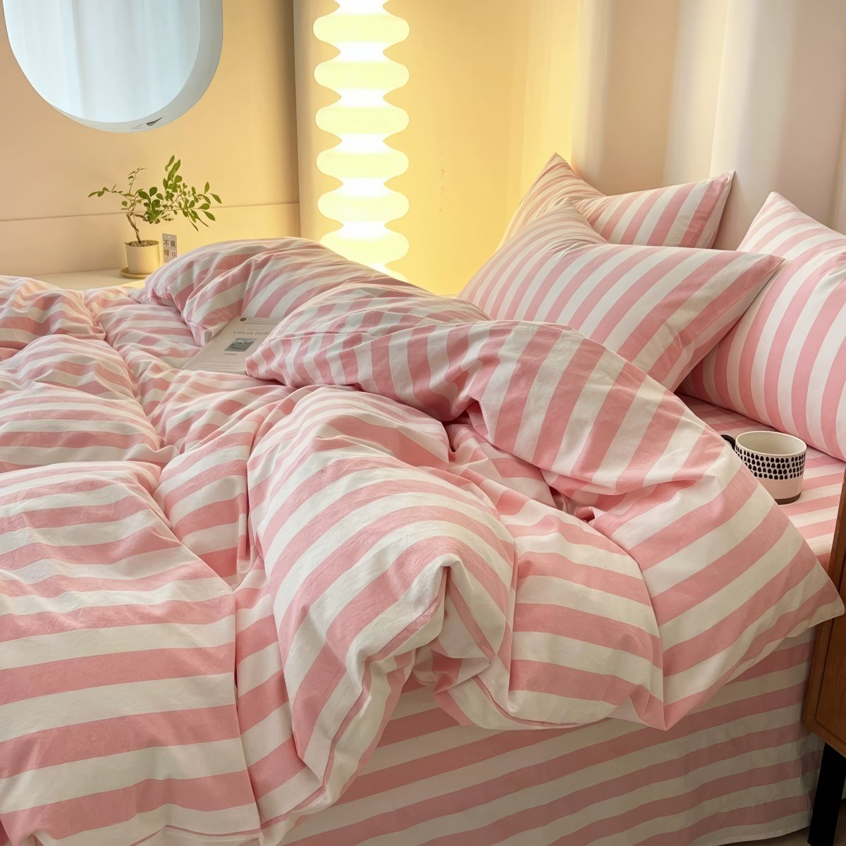 Pastel Striped Bedding Set — Breathable Cotton-Blend Duvet Cover for Everyday Use — Lifestyle 1