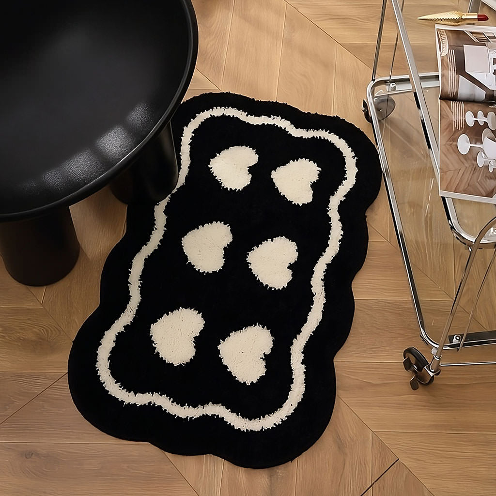 Six Hearts Black & White Tufted Rug — Soft Accent Rug for Bedroom Layering — Lifestyle 2