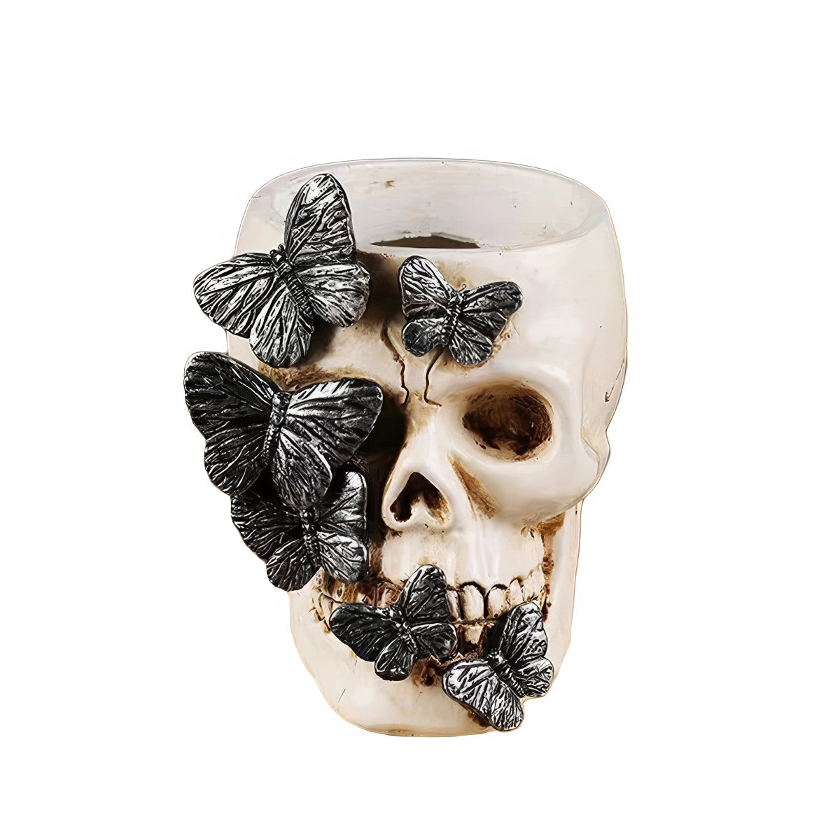 Skull with Butterflies Makeup Brush Holder — Considered Home Styling — Front view