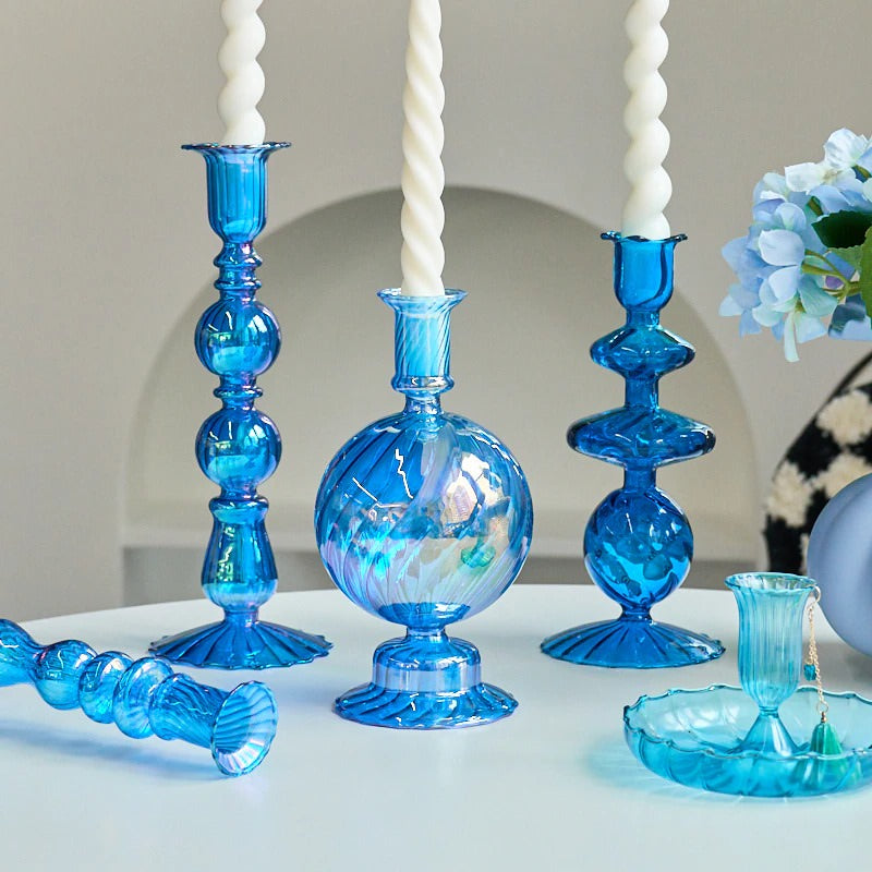 Sky Blue Glass Candle Holder — Decorative Vase for Considered Styling — Front view