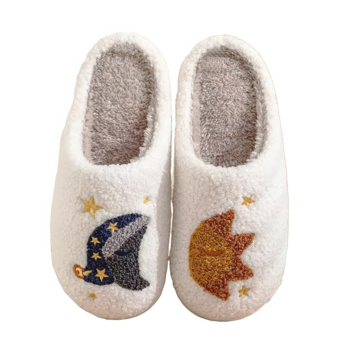 Sun & Moon Slippers — Soft Plush House Slippers for Indoor Lounging — Front view