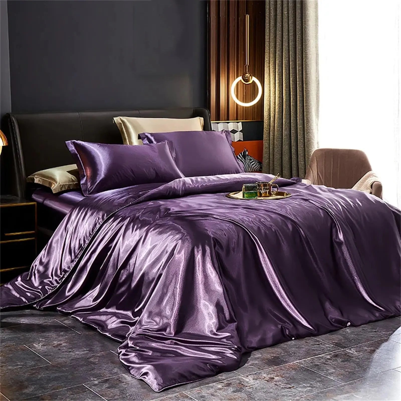 Luxury Mulberry Silk Bedding Set - 4 Piece Collection in Champagne, Pink, Purple, Blue - Duvet 79x91", Sheets 59" & 71 — Life