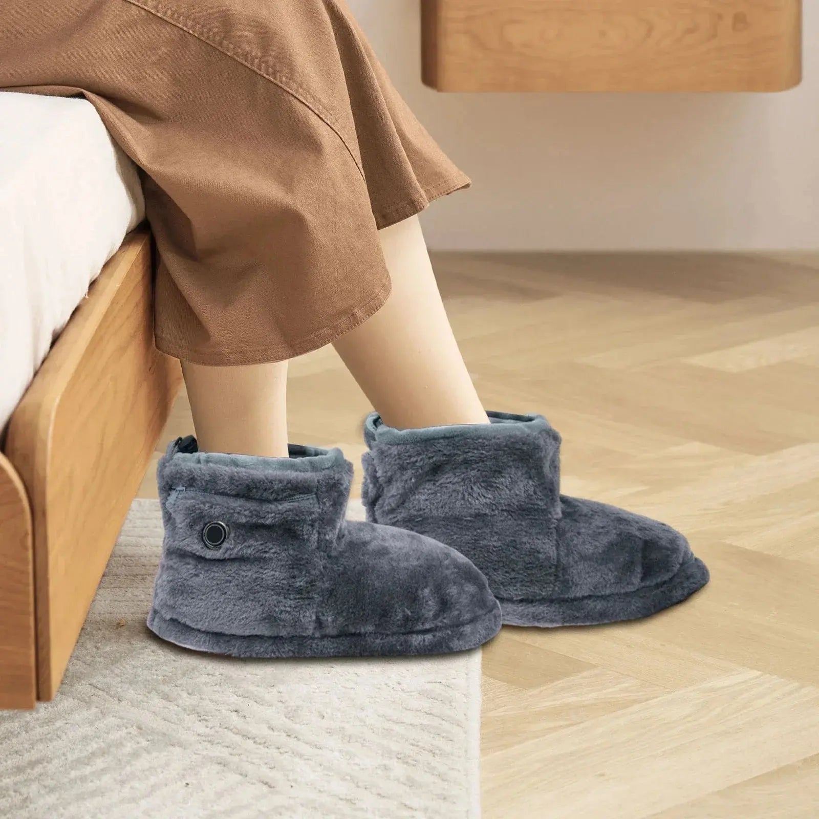 Microwavable Grey Slippers for Comfort and Warmth - Size 12 × 10.5 × 2.7 — Lifestyle 2