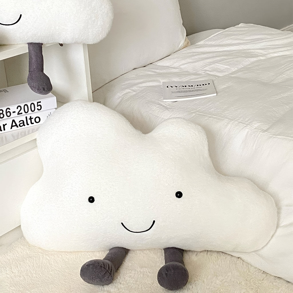 Cloud Plush Throw Pillow — Embroidered Smile Cushion for Bedrooms — Lifestyle 4