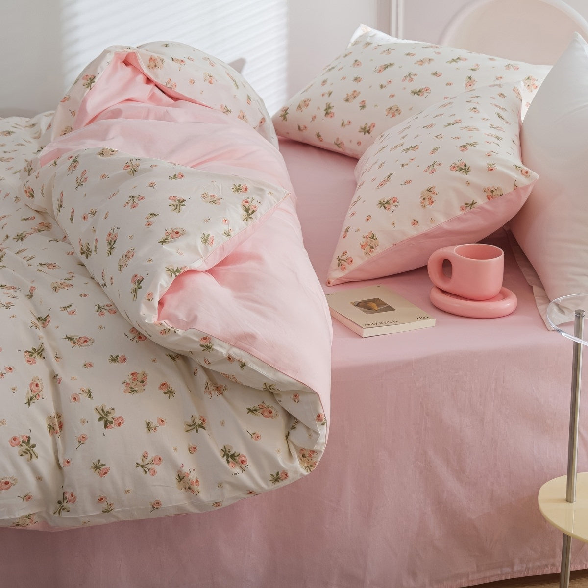 Spring Roses Pale Pink Bedding Set — Soft-Touch Cotton Duvet & Pillowcases — Lifestyle 2