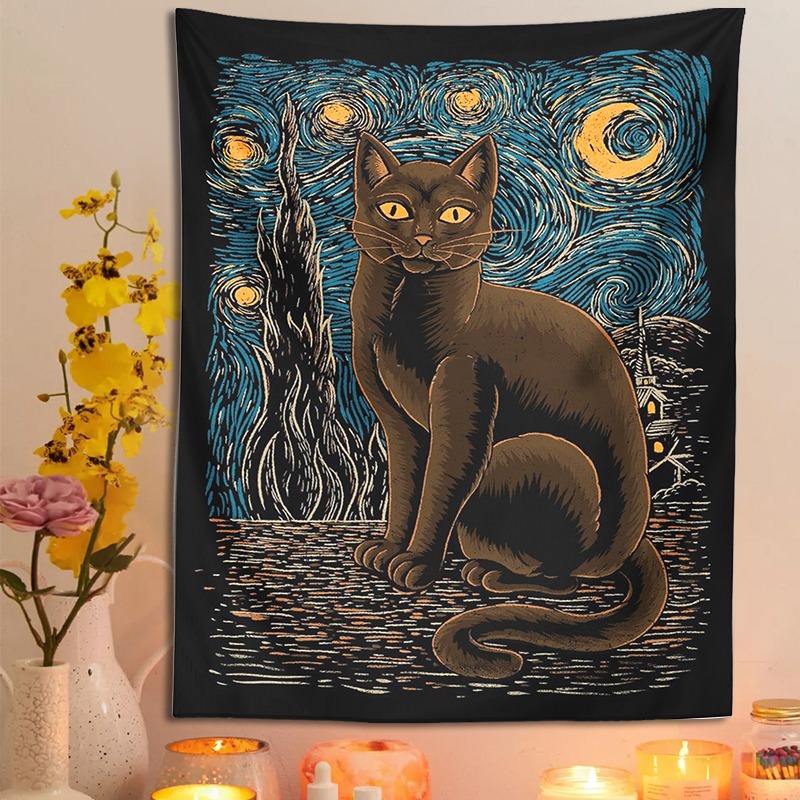 Starry Night Cat Tapestry — Considered Home Styling — Detail