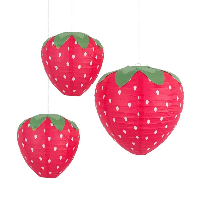 Strawberry Paper Lanterns Hanging Decor — Warm LED Mood Lighting for Bedside — Front view