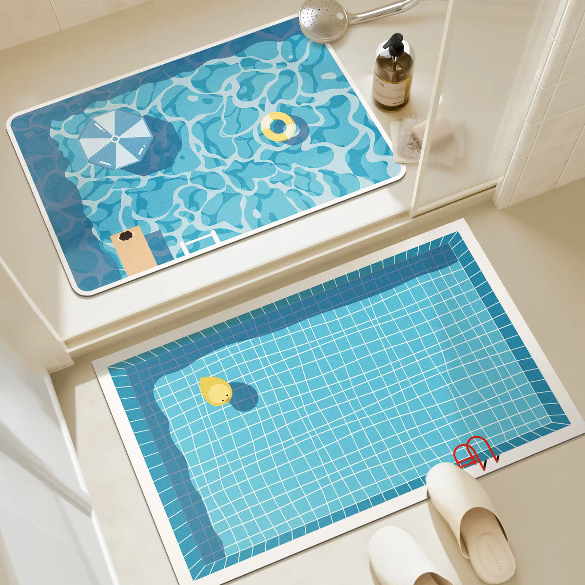 Summer Pool Rubber Bath Mat — Soft Accent Rug for Bedroom Layering — Lifestyle 2