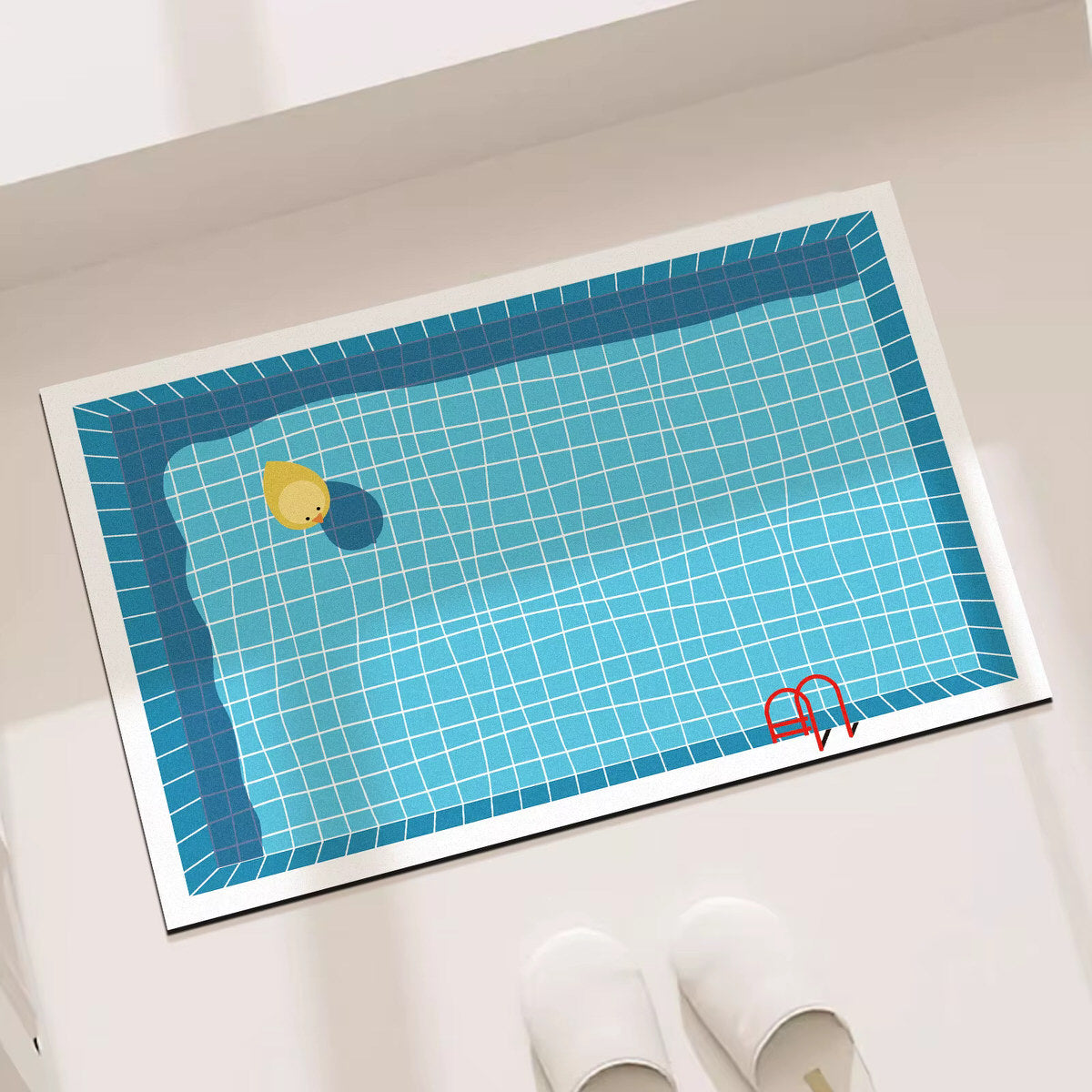 Summer Pool Rubber Bath Mat — Soft Accent Rug for Bedroom Layering — Lifestyle 1