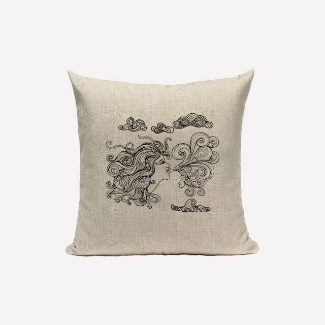 Sun & Moon Cushion Cover — Monochrome Linen Pillow for Bedroom Styling — Lifestyle 4