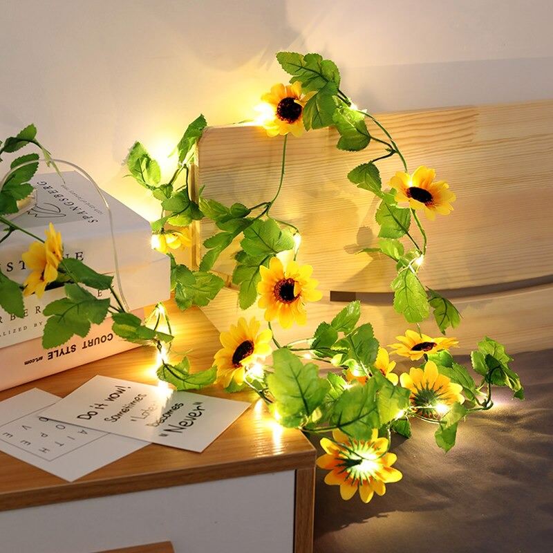 Sunflower Fairy String Lights — Warm LED Mood Lighting for Bedside — Front view
