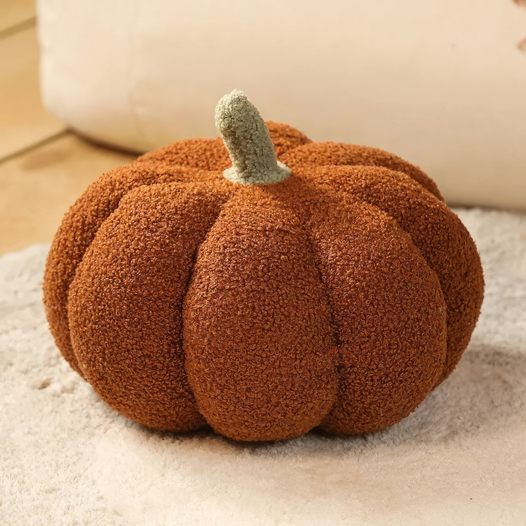 Terry Pumpkin Plush Pillow — Soft Textured Pillow for Bedroom Layering — Lifestyle 7
