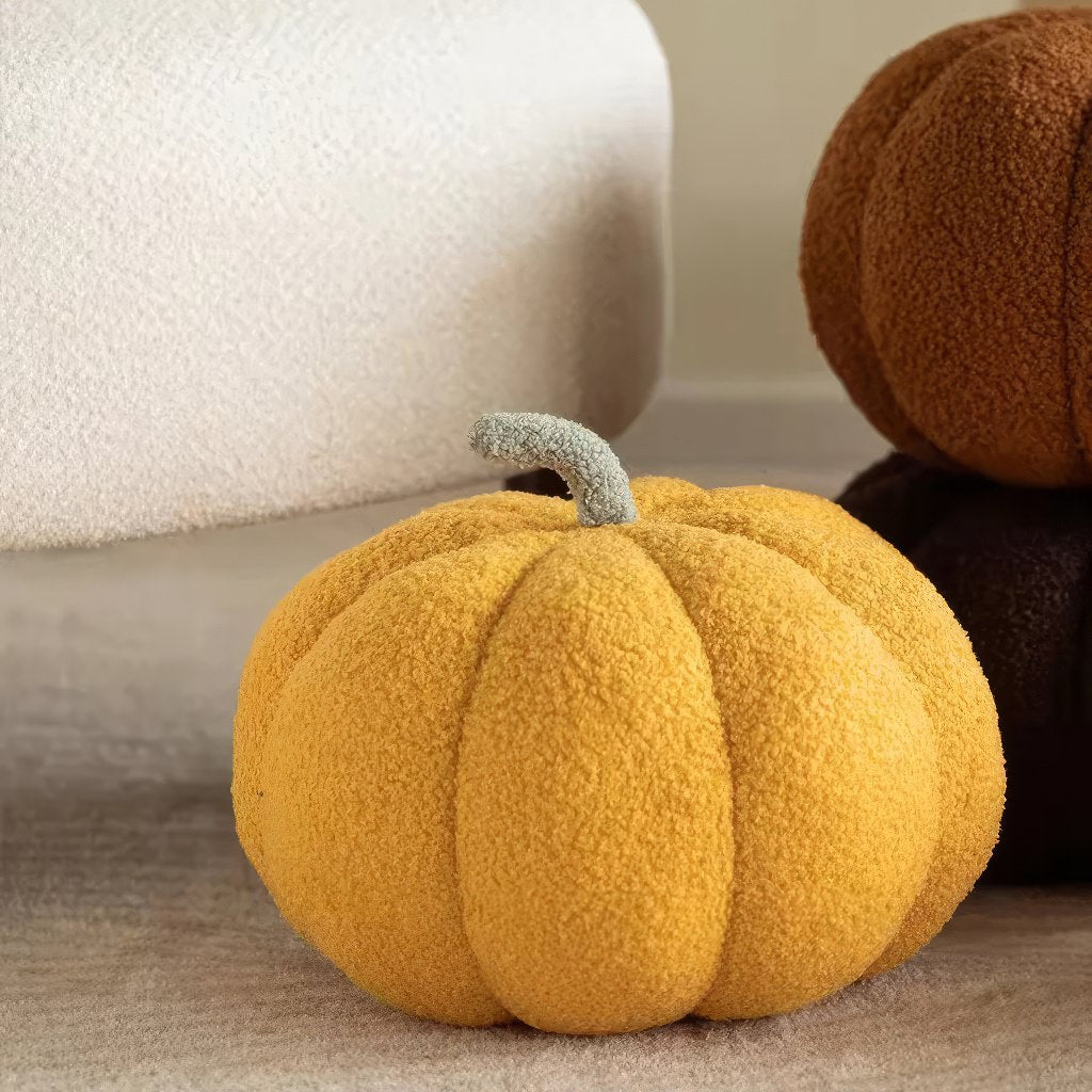 Terry Pumpkin Plush Pillow — Soft Textured Pillow for Bedroom Layering — Lifestyle 3