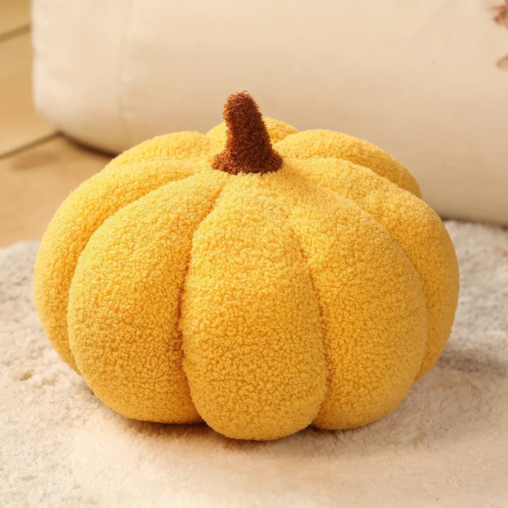 Terry Pumpkin Plush Pillow — Soft Textured Pillow for Bedroom Layering — Lifestyle 6
