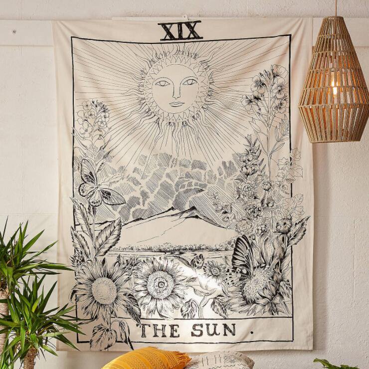 "The Sun" Tarot Monochrome Tapestry — Considered Home Styling