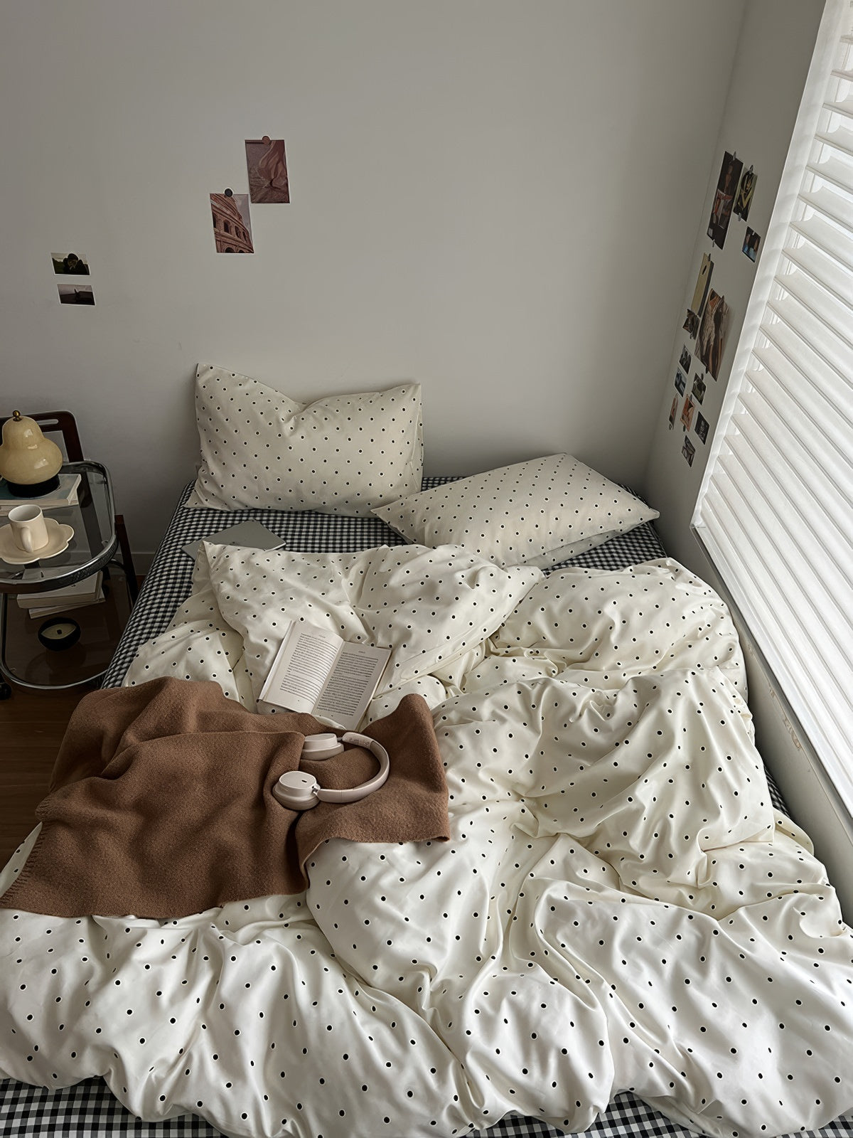 Polka Dot Bedding Set — Cream Cotton-Blend Duvet Cover with Gingham Sheet — Lifestyle 3