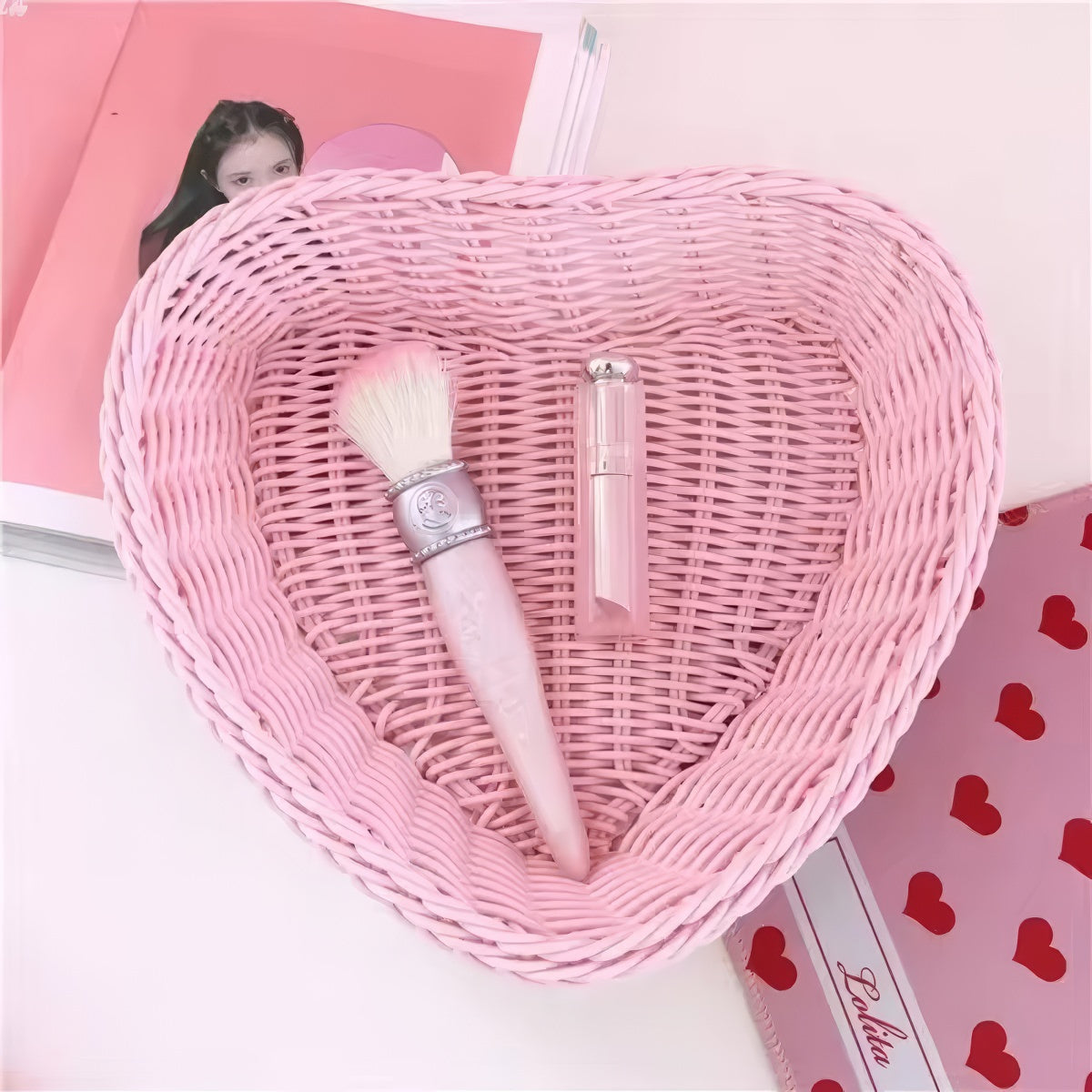 Heart-Shaped Pastel Woven Storage Basket — Considered Home Styling — Detail