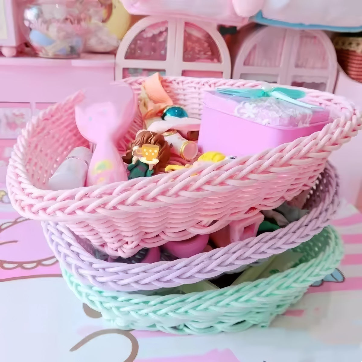 Heart-Shaped Pastel Woven Storage Basket — Considered Home Styling — Lifestyle 1