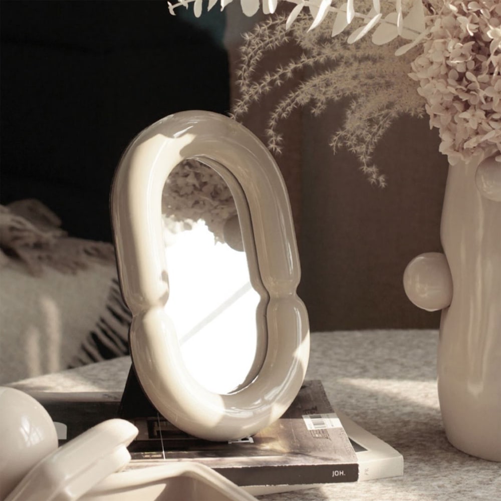 Vanilla Girl Ceramic Makeup Mirror — Considered Home Styling — Lifestyle 2