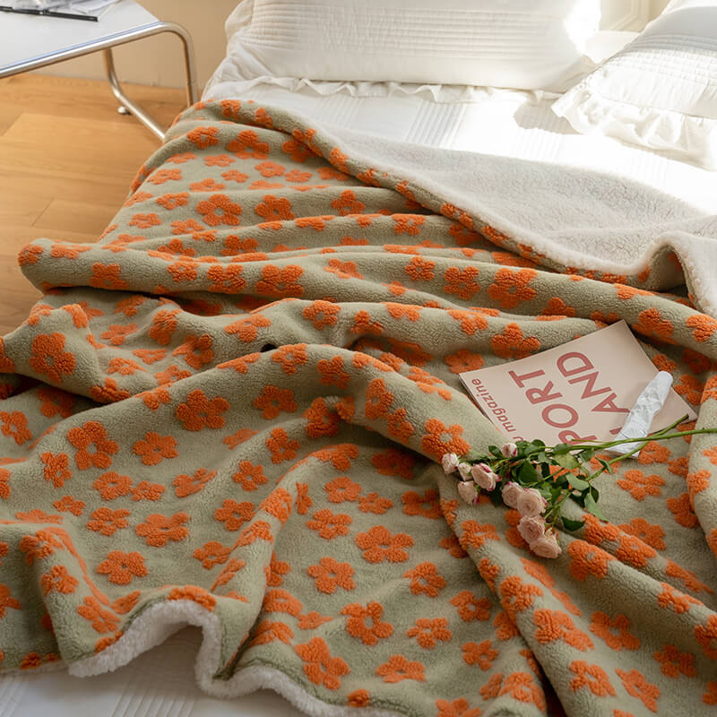 Vintage Chamomiles Fluffy Blanket — Soft Layered Throw for Couch and Bed — Lifestyle 4