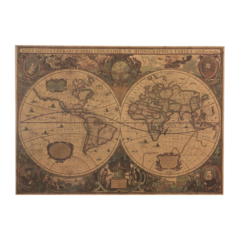 Vintage World Map Kraft Paper Poster — Considered Home Styling — Front view