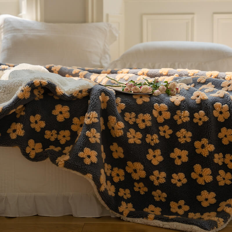 Chamomile Print Throw Blanket — Soft Fluffy Knit for the Sofa — Lifestyle 2