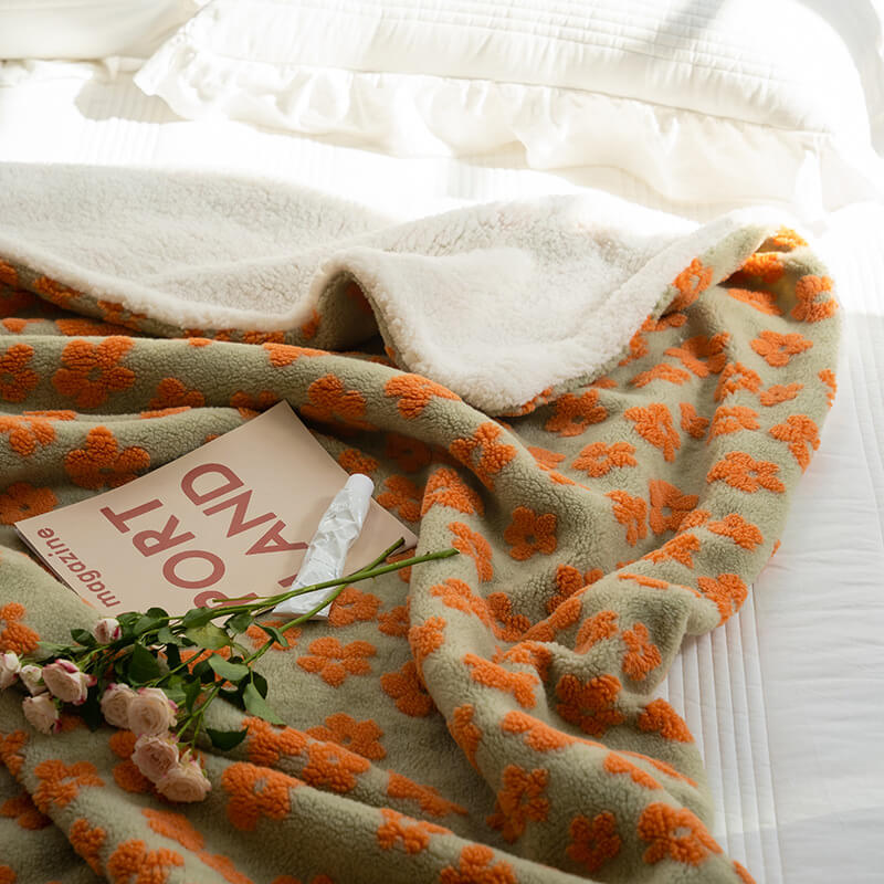 Chamomile Print Throw Blanket — Soft Fluffy Knit for the Sofa — Lifestyle 6