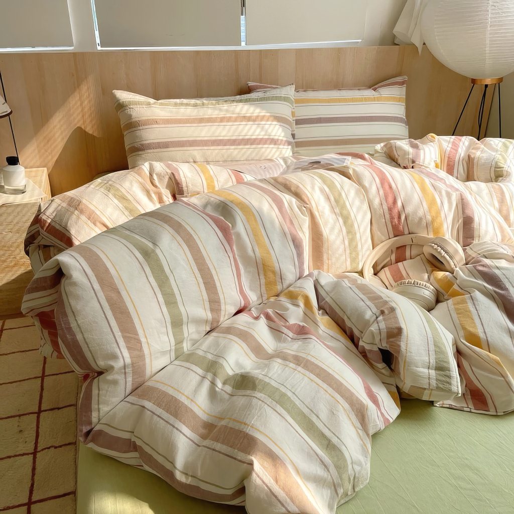Vintage Pastel Striped Cotton Bedding Set — Lifestyle 3