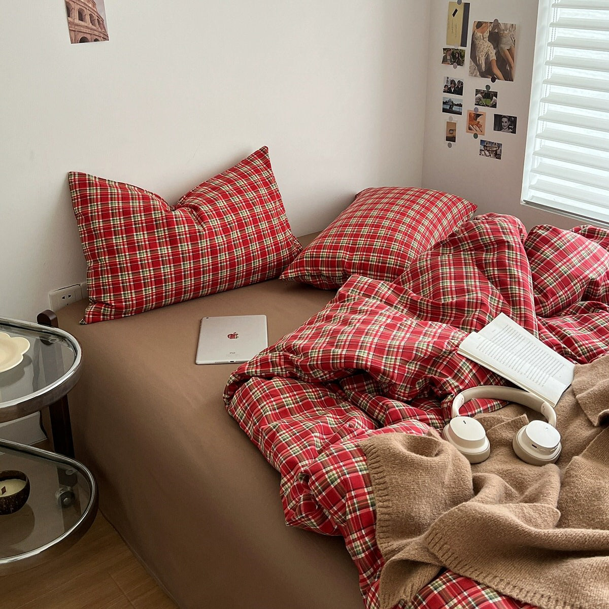 Red Plaid Bedding Set — Soft-Touch Cotton Duvet & Pillowcases — Lifestyle 1