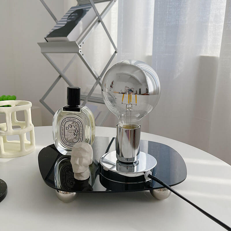 Retro Silver Gloss Table Lamp — Warm LED Mood Lighting for Bedside — Lifestyle 1