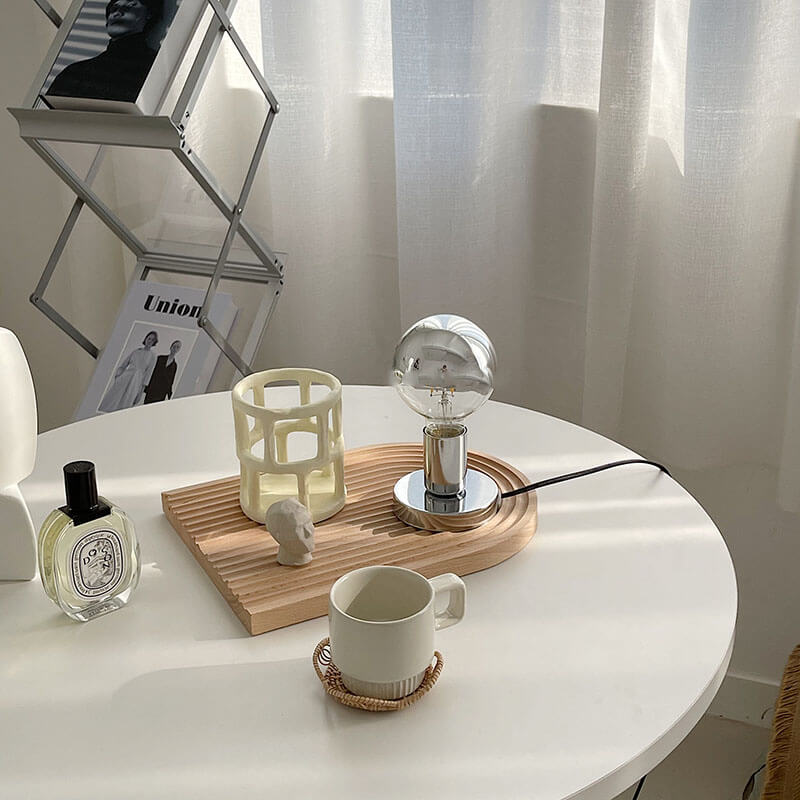 Retro Silver Gloss Table Lamp — Warm LED Mood Lighting for Bedside — Lifestyle 3